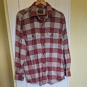 Orvis mens M Fairbanks Flannel Shirt Tan Red PLAID Classic Outdoor